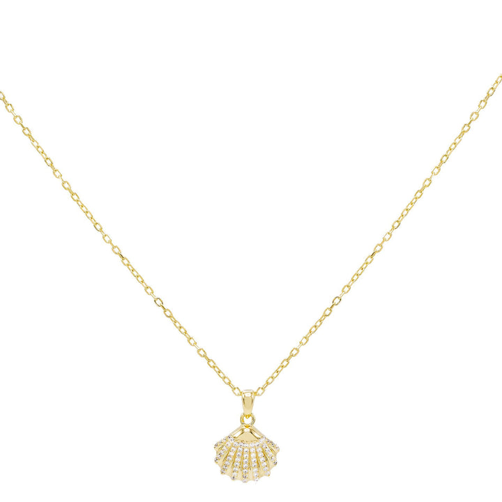 Gold Pavé Shell Pendant Necklace - Adina Eden's Jewels