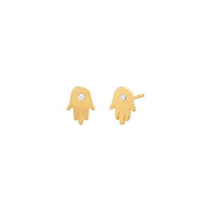 Gold / Pair CZ Bezel Hamsa Stud Earring - Adina Eden's Jewels