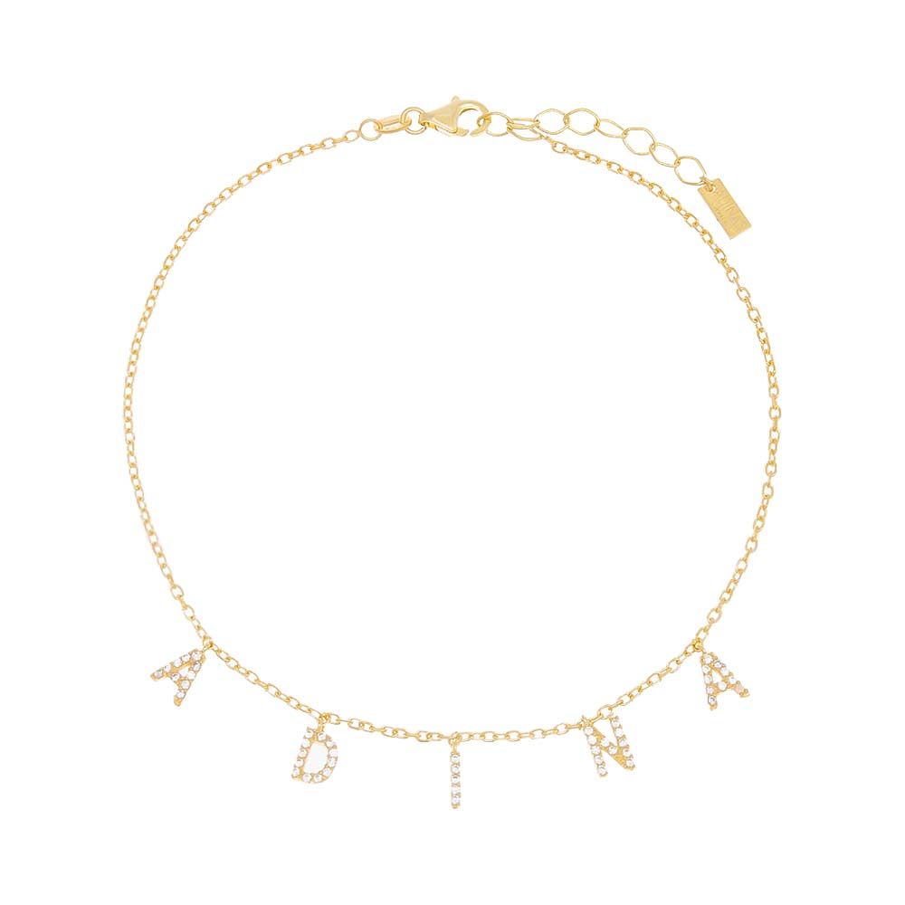 Gold Dangling Block Name Anklet - Adina Eden's Jewels