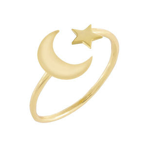 Gold Dainty Solid Star X Moon Ring - Adina Eden's Jewels