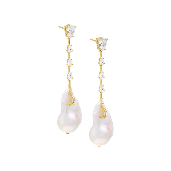 Gold Dangling CZ Baroque Pearl Stud Earring - Adina Eden's Jewels