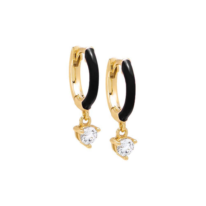 Black / Enamel / Pair Dangling CZ Colored Enamel Huggie Earring - Adina Eden's Jewels