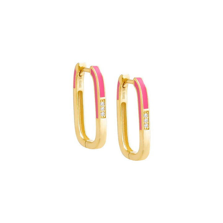 Neon Pink / Pair Colored Enamel x Pave Oval Shape Huggie Earring - Adina Eden's Jewels