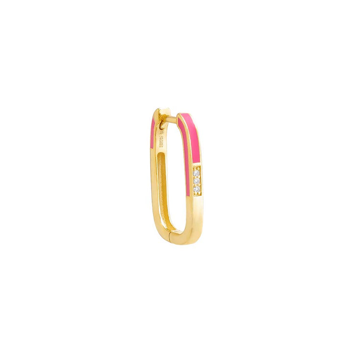 Neon Pink / Single Colored Enamel x Pave Oval Shape Huggie Earring - Adina Eden's Jewels