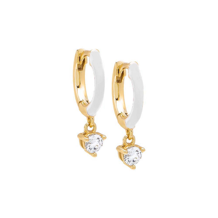 White / Enamel / Pair Dangling CZ Colored Enamel Huggie Earring - Adina Eden's Jewels