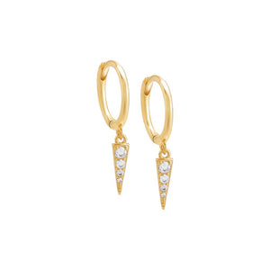 Gold / Pair Dangling Pavé Dagger Huggie Earring - Adina Eden's Jewels