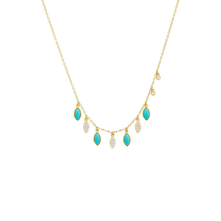 Turquoise Dangling Pavé Marquise X Colored Gemstone Necklace - Adina Eden's Jewels