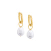 Pearl White Dangling Pearl X Oval Hoop Earring - Adina Eden's Jewels