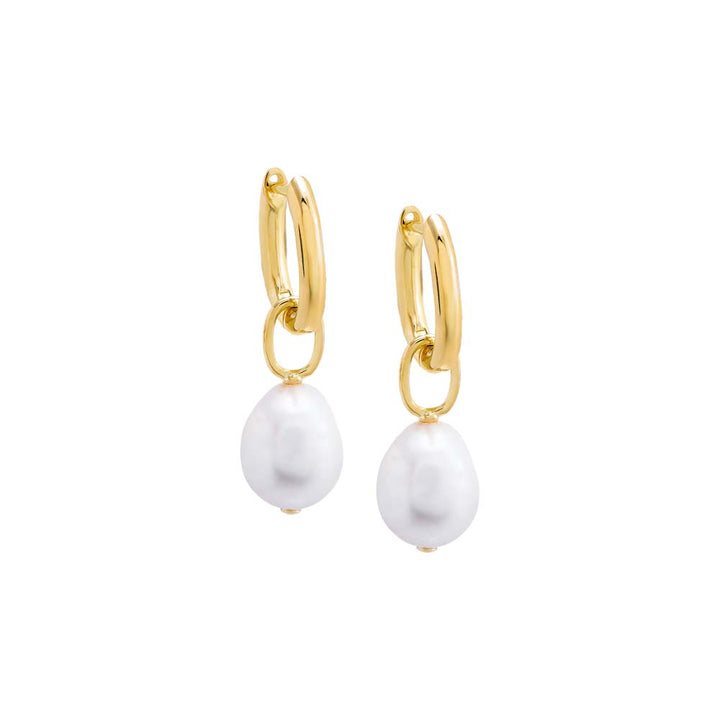 Pearl White Dangling Pearl X Oval Hoop Earring - Adina Eden's Jewels