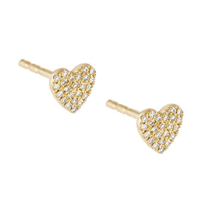 14K Gold / Pair Pavé Diamond Heart Stud Earring 14K - Adina Eden's Jewels