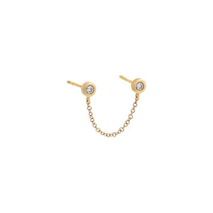 14K Gold / Single Diamond Double Bezel Chain Stud Earring 14K - Adina Eden's Jewels