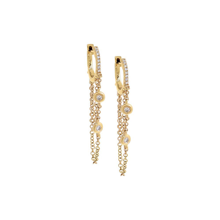  Diamond Double Bezel Drop Chain Huggie Earring 14K - Adina Eden's Jewels