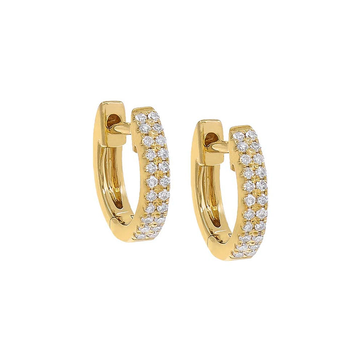 14K Gold / Pair Diamond Double Row Huggie Earring 14K - Adina Eden's Jewels