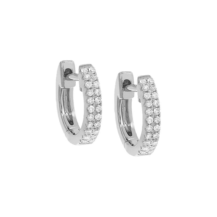 14K Gold Diamond Double Row Huggie Earring