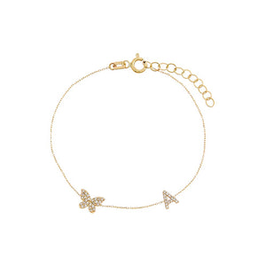 14K Gold Diamond Pavé Butterfly Initial Bracelet 14K - Adina Eden's Jewels