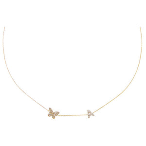 14K Gold Diamond Pavé Butterfly Initial Choker 14K - Adina Eden's Jewels