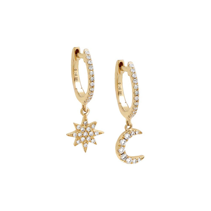 14K Gold Diamond Pave Celestial Huggie Earring 14K - Adina Eden's Jewels