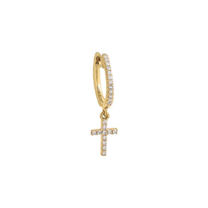 14K Gold / Single Diamond Pavé Dangling Cross Huggie Earring 14K - Adina Eden's Jewels