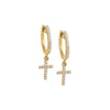 14K Gold / Pair Diamond Pavé Dangling Cross Huggie Earring 14K - Adina Eden's Jewels