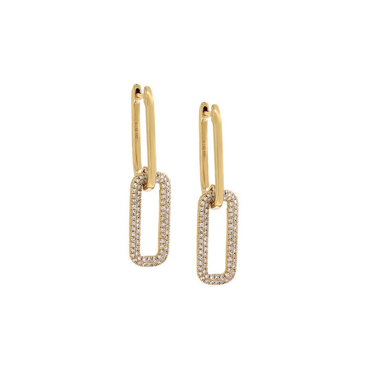 14K Gold / Pair Diamond Pave Double Link Huggie Earring 14K - Adina Eden's Jewels