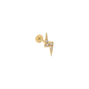 14K Gold / Single Diamond Pave Lightning Threaded Stud Earring 14K - Adina Eden's Jewels