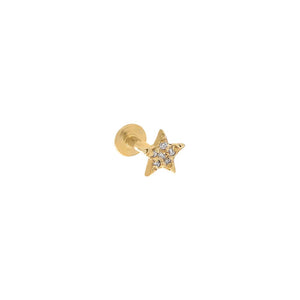 14K Gold / Single Diamond Pave Star Threaded Stud Earring 14K - Adina Eden's Jewels