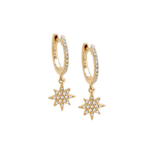 14K Gold / Pair Diamond Pavé Starburst Huggie Earring 14K - Adina Eden's Jewels