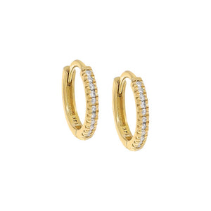 14K Gold / Pair / 12 MM Diamond Round Huggie Earring 14K - Adina Eden's Jewels