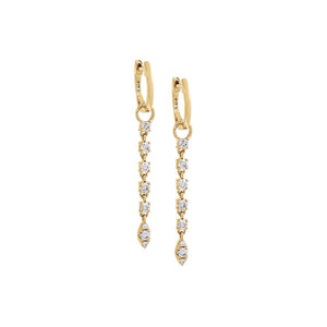 14K Gold / Pair Diamond Thin Drop Huggie Earring 14K - Adina Eden's Jewels