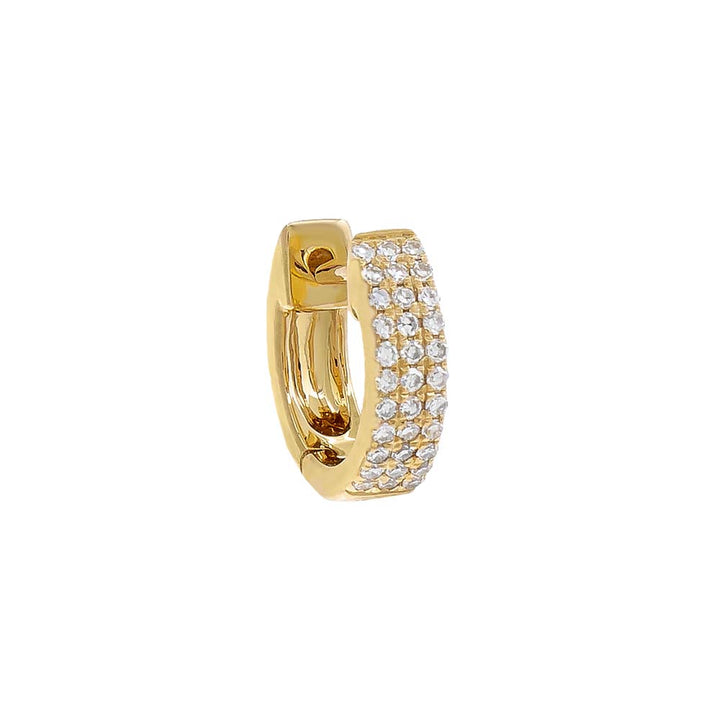 14K Gold / Single Diamond Triple Row Huggie Earring 14K - Adina Eden's Jewels