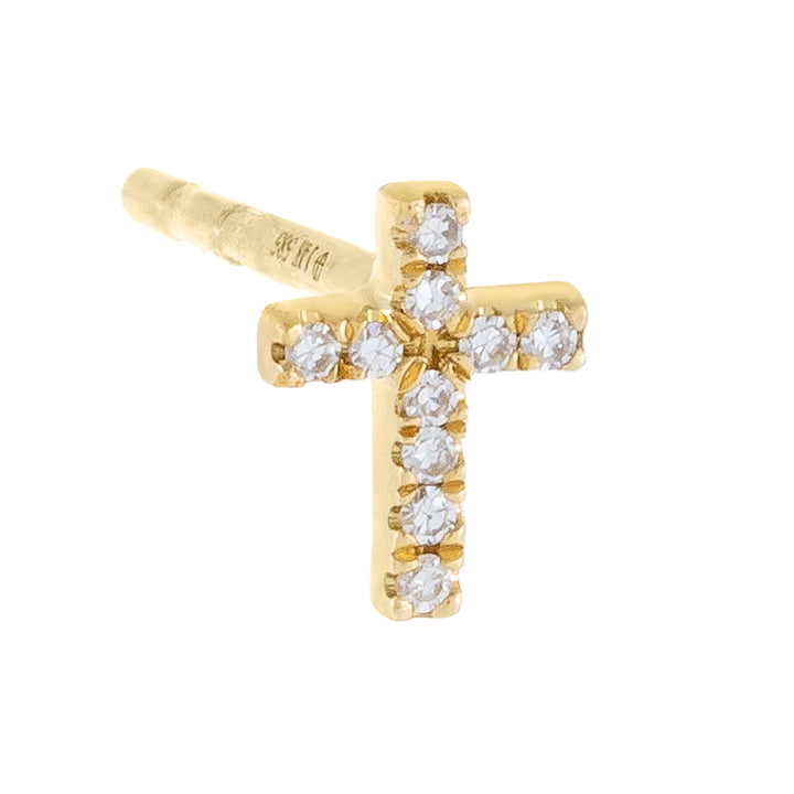 14K Gold Diamond Mini Cross Stud Earring 14K - Adina Eden's Jewels