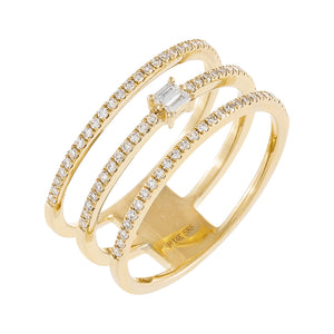 14K Gold / 6.5 Diamond Baguette Triple Row Ring 14K - Adina Eden's Jewels