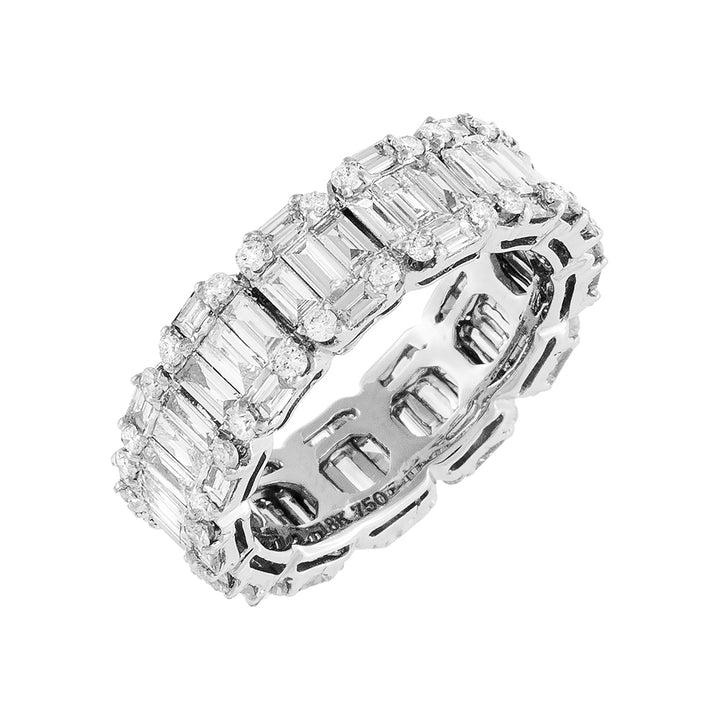 14K White Gold / 6.5 Diamond Baguette X Solid Band Ring 18K - Adina Eden's Jewels