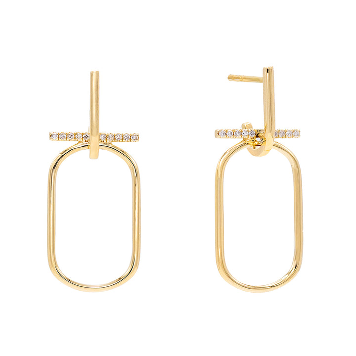 14K Gold Diamond Bar Oval Stud Earring 14K - Adina Eden's Jewels