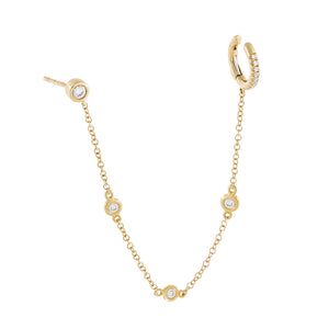 14K Gold / Single Diamond Bezel Chain Stud X Ear Cuff 14K - Adina Eden's Jewels
