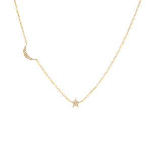 14K Gold Diamond Crescent X Star Necklace 14K - Adina Eden's Jewels