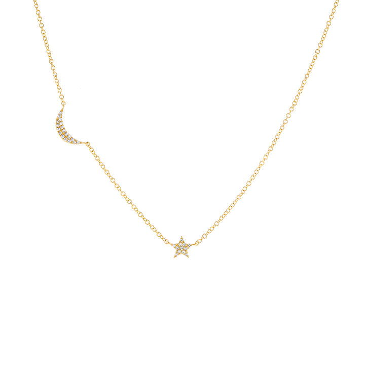 14K Gold Diamond Crescent X Star Necklace 14K - Adina Eden's Jewels