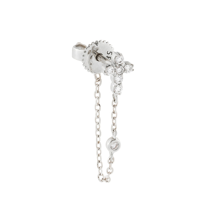 14K White Gold Diamond Cross Chain Stud Earring 14K - Adina Eden's Jewels
