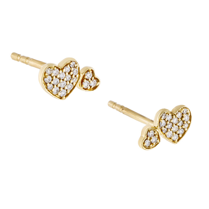 14K Gold Diamond Double Heart Stud Earring 14K - Adina Eden's Jewels