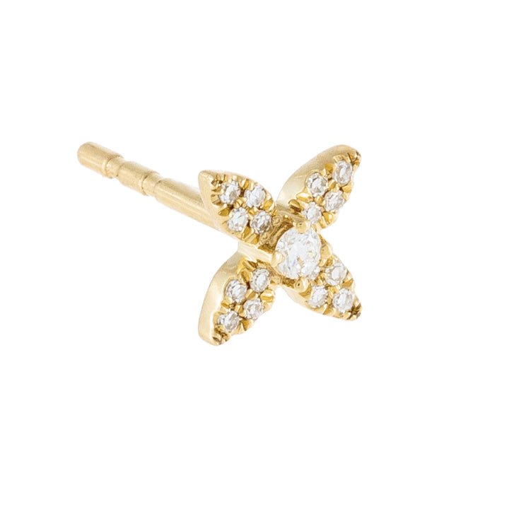14K Gold / Single Diamond Four Petal Flower Stud Earring 14K - Adina Eden's Jewels