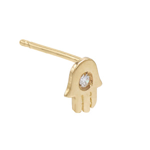 14K Gold / Single Diamond Hamsa Stud Earring 14K - Adina Eden's Jewels