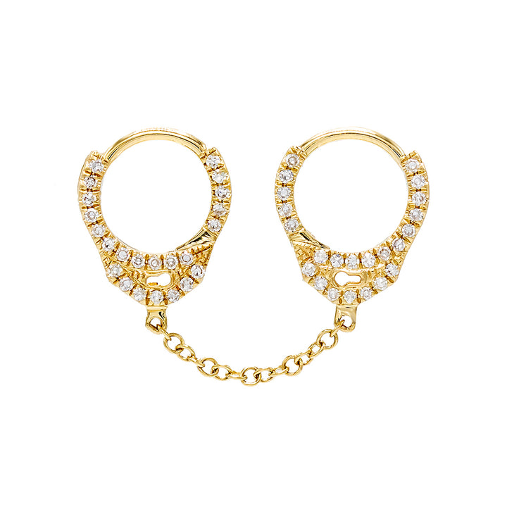 14K Gold / Single / 0.5" Diamond Handcuff Chain Huggie Earring 14K - Adina Eden's Jewels