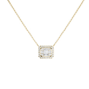 14K Gold Diamond Illusion Sideways Baguette Pendant Necklace 14K - Adina Eden's Jewels