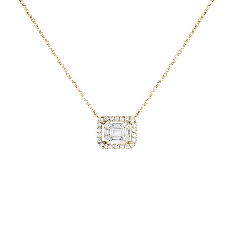 14K Gold Diamond Illusion Sideways Baguette Pendant Necklace 14K - Adina Eden's Jewels
