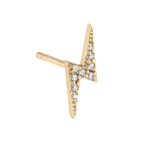 14K Gold / Single Diamond Lightning Bolt Stud Earring 14K - Adina Eden's Jewels