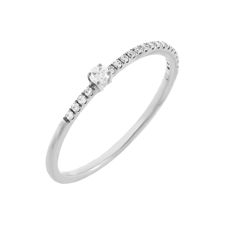 14K White Gold / 7 Diamond Micropavé X Solitaire Ring 10K - Adina Eden's Jewels