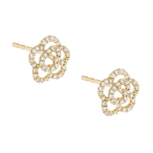 14K Gold / Pair Diamond Rose Flower Stud Earring 14K - Adina Eden's Jewels