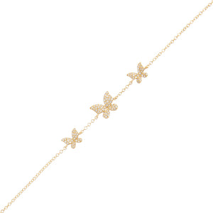 14K Gold Diamond Triple Butterfly Bracelet 14K - Adina Eden's Jewels