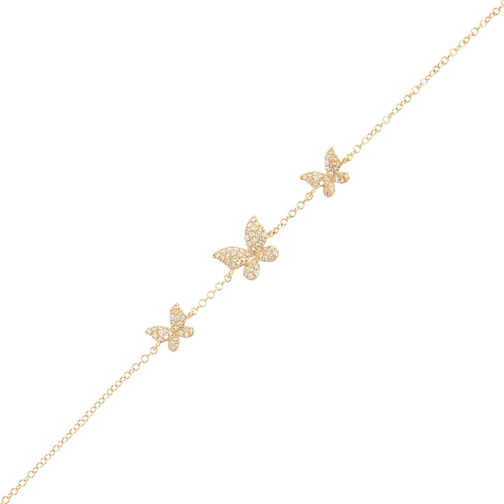 14K Gold Diamond Triple Butterfly Bracelet 14K - Adina Eden's Jewels