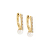 Pearl White / Pair Diamond Pave Bar X Pearl Huggie Earring 14K - Adina Eden's Jewels